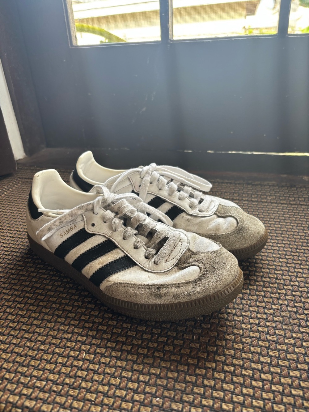adidas Samba Retro Sneakers in White, Black & Brown
